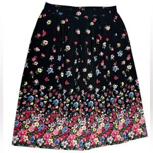 50’s Vintage Jantzen Cottagecore Floral Skirt with Pockets Black Pink Flowers